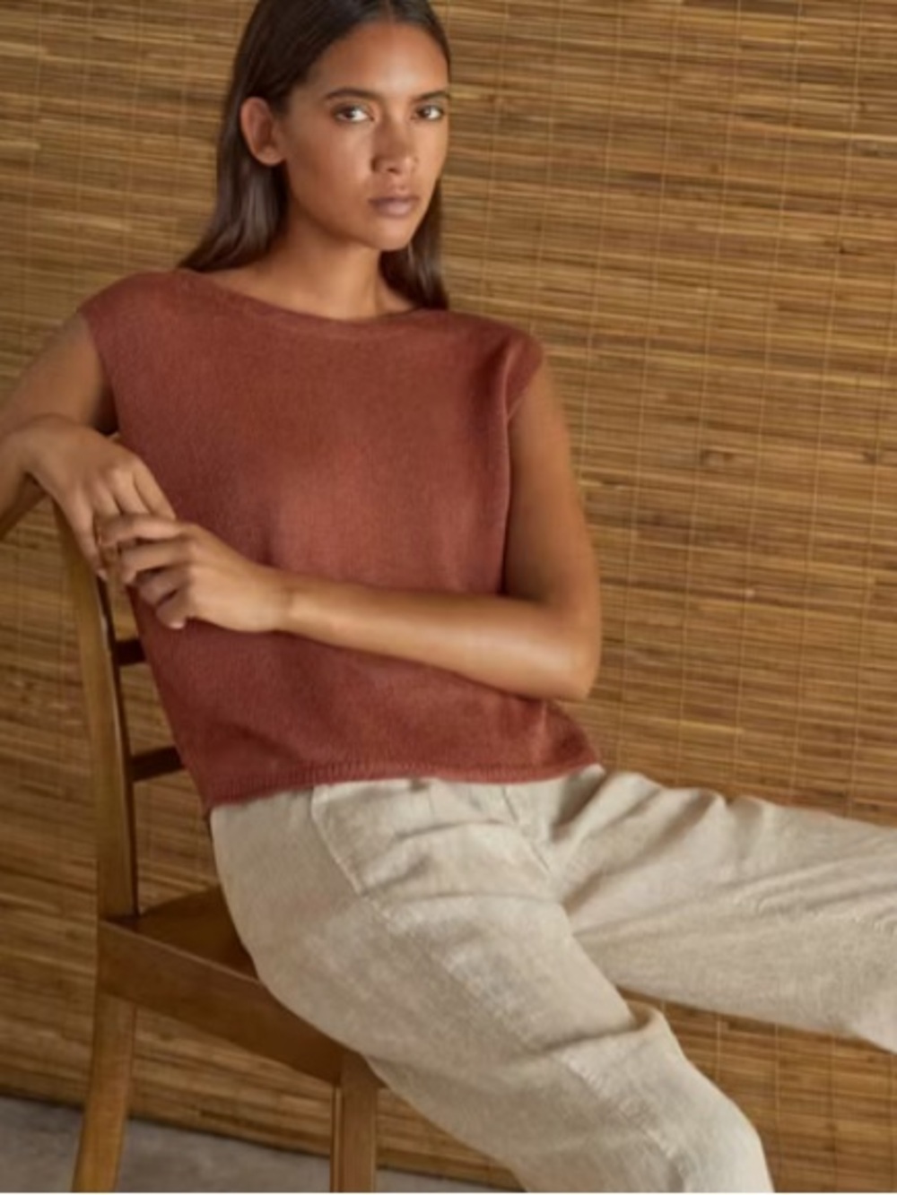 Poetry Sleeveless Delave Linen Knit top Vest Brown Chili size 10 EUC - Picture 2 of 16